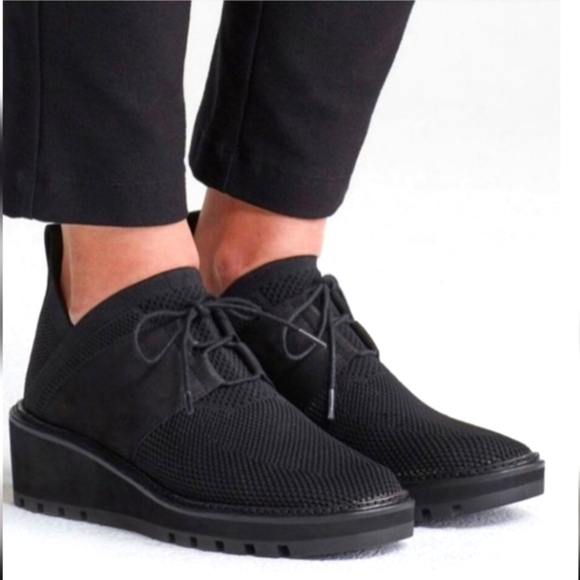 Eileen Fisher Wilson Lace Up Knit Wedge Walking Shoes Size 8 Slip In Stretch - Picture 1 of 13